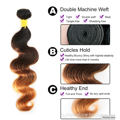 Lsy Ombre Brazilian Hair Body Wave 1b/4/30 3 Tone Ombre Human Hair Weave Bundles 1 Piece 10-26 Inch